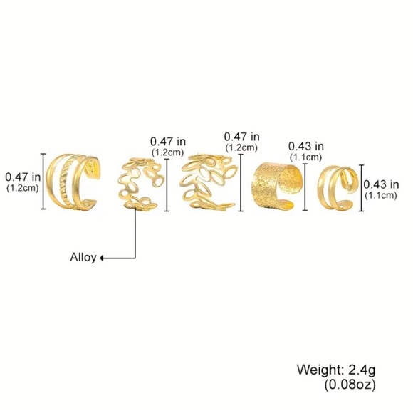 Golden Leaf 5pcs Cutout Ear Cuffs / Clips Fitting - One Ear - Picture 3 of 9